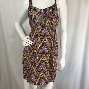 Cute satin summer dress multi colored zip front